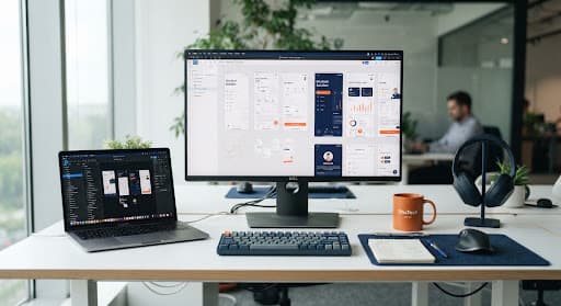UI/UX Design Mockups on Monitor